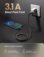 AINOPE 2-Pack Type C Charging Cable 3.1A Fast Charge, Right Angle [6.6ft+6.6ft] USB C Cable, Durable Nylon Braided Type C Charging Cable Fast Charge Compatible Galaxy S10 S9 S21, LG V30,V20,G6