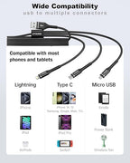 Multi Charging Cable 2Pack 4FT, 3 in 1 Charger Cable Braided Universal Phone Charging Cord with Lightning/Type C/Micro USB Ends, Multiple USB Cable for iPhone/Samsung/Google Cell Phones and More
