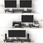 43.7" Extra Long Dual Monitor Stand Riser, Wood & Steel Monitor Stand for 2 Monitors, Wide TV Stand, Desktop Riser for Desk Organization, Home Office，Laptop,Printer,TV (Black)