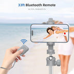 Extendable Tripod for iPhone with Remote, 360° Ball Head Upgraded Cell Phone Tripod for Video Recording, iPhone 14/13/12 Pro Max/Android/GoPro, 62in