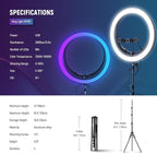 NEEWER 19" RGB LED Ring Light with Stand, 3 Phone Holders, Touch Panel, 2.4G/App Control, 42W CRI97+ 2800lux/0.5m 360° Hue Dimmable Professional Lighting for Makeup Live Streaming Zoom Calls, RP19C