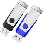 2GB Flash Drive 2 Pack, USB 2.0 Thumb Drives Jump Pen Drive Memory Stick with LED Light and Lanyards for Storage and Backup (Black Blue)