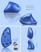 Lekvey Ergonomic Mouse, Vertical Wireless Mouse Rechargeable 2.4G USB Optical Carpal Tunnel Mice : 3 DPI 800/1200/1600 Levels 6 Buttons, for Laptop, PC, Computer, Desktop, Notebook etc, Blue