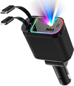 Car Charger with Starlight, 66W USB C Fast Car Charger Adapter, 4 in 1 Retractable Car Chargers with 2 USB Ports for iPhone 15/14/13/12/11 and for Android (Dark Black)