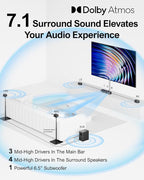 ULTIMEA 7.1 Surround Sound System for TV with Dolby Atmos, 460W Sound Bar for TV with 6.5" Subwoofer, APP Control, 4 Wired Surround Speakers, Home Theater Sound System, Poseidon D80 (2025 Upgrade)