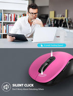 Trueque Wireless Mouse for Laptop, 2.4GHz Ergonomic Computer Mouse with Back & Forward Buttons, 3 Adjustable DPI Levels, 6 Buttons, Optical USB Cordless Mice for Windows MacBook PC (Fuchsia)