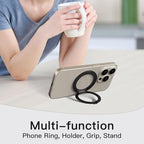 COOLQO 1Pc 360 Spin Cell Grip Ring Phone Stand [Upgrade Gear Hinge Stress Relief] Magnetic Holders for Your car Accessories Desk Mount Compatible with iPhone All Smartphone, Glitter Black