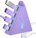 4-Port USB 3.0 Hub Tower with 2ft Cable - USB Splitter for Laptop,PC,PS4,PS5,Xbox,Mouse,Keyboard,Hard Drives,Mobile HDD(Light Purple)
