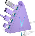 4-Port USB 3.0 Hub Tower with 2ft Cable - USB Splitter for Laptop,PC,PS4,PS5,Xbox,Mouse,Keyboard,Hard Drives,Mobile HDD(Light Purple)