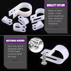 Swpeet 135 Pack 6 Sizes White Nylon Plastic R-Type Cable Clips Clamp Assortment Kit, 1/4" 5/16" 3/8" 1/2" 3/4" 1" Nylon Screw Mounting Cord Fastener Clips with 135 Pack Screws for Wire Management