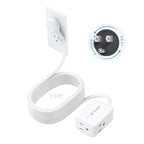 TROND 360° Rotating Flat Plug Extension Cord Surge Protector 15ft, Small Power Strip with 900 Joules, 3 Side Grounded Outlets, 13A, SPT 16/3 Gauge Wire, for Indoor Home Office Dorm Essentials, White