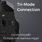 G7 Lightweight Ergonomic Wireless Mouse, PAW3311 12K DPI Sensor, Tri-Mode Connection, Wireless/Wired 1K Polling, 55g Weight, 800mAh Bettery (White)