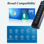 7 Ports USB Hub, Multiple Port USB Hub with Indictor Light, High Speed Data Transmission USB Adapter, Compatible with Mouse, Keyboard, Printer, Windows, MacOS, Linux