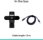 Logitech Brio 4K Webcam, Video Calling, Noise-Cancelling mic, HD Auto Light Correction, Wide Field of View, Works with Microsoft Teams, Zoom, Google Voice, Google Meet, PC/Mac/Laptop/MacBook/Tablet