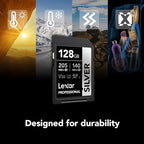 Lexar 128GB Professional Silver SD Card, UHS-I, C10, U3, V30, 4K, Up to 205/140 MB/s SDXC Memory Card, for Professional Photographer, Videographer, Enthusiast (LSDSILV128G-BNNNU)
