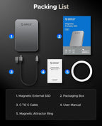 ORICO 2TB Magnetic Portable SSD, Metal Body, 4K 120 fps ProRes HDR Record and Store, Up to 460MB/s, USB C&A 2 in 1 Cable, External SSD Compatible with iPhone 16 Pro Max, Tablet, Computer - K5PLUS