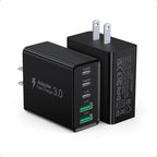 [2-Pack] USB C Wall Charger, 50W Type C Charger Block 5-Port Fast Charging Blocks,3USB C+2USB A Multiport Plug,PD Power Adapter Brick Cube for iPhone 16/15/14/13/12/Pro,iPad,Samsung,for Switch（Black）