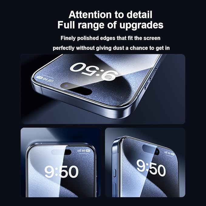 OneFish Screen Protector for Iphone 15 Pro Max, HD Clarity Tempered Glass Film 9H+ Hardness with Hassle-Free Installation Frame, Dust-Free Bubble-Free Anti-Fingerprint, 2Pack
