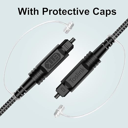 EMK Digital Optical Audio Cable [8 Feet/2.4M] - Slim Nylon Braided Toslink Fiber Optic Cable for Sound Bar, TV, Home Theater, PS4, Xbox, Blu-Ray Player & More - High-Speed SPDIF (Black1)