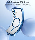 Slim Thin for Samsung Galaxy S25 Plus Case, Compatible with MagSafe, Built-in Camera Lens Protector, Shockproof Protective Phone Case, Soft Electroplated Clear Cover, Sapphire Blue