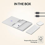 Logitech Casa Pop Up Desk Kit - Adjustable Laptop Stand for Desk, Wireless Keyboard & Touchpad, Bluetooth, USB C Charging, Nordic Calm, Tan/Purpl