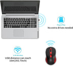 Wireless Mouse for Laptop, PC, Chromebook, Mac, MacBook, Silent Mouse with USB Nano Receiver, Side Button, 2400 DPI, Anti Slip Roller, 6 Button Ergonomics Cordless Computer Mice - Black Red