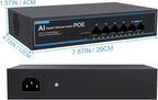 4 Port Gigabit PoE Switch with 2 Gigabit Uplink, 1000Mbps, 802.3af/at, 65W Built-in Power, Vlan, Unmanaged Metal Plug and Play, Ideal for NVR and Power Over Ethernet Security Cameras
