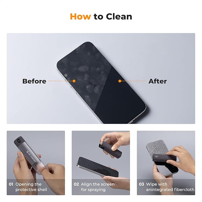 K&F Concept Touchscreen Screen Cleaner Kit 2 Pcs, for TV, Laptop, PC,Phone, Tablet and Car Screen Cleaner, Two in One Spray and Microfiber Cloth(Grey&Pink)