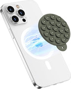 Magnetic Suction Cup Phone Mount for MagSafe Case, Silicone Hands-Free Phone Grip Holder for iPhone and Android, Mirror Shower Phone Stand for Makeup FaceTime Gym Kitchen Bathroom, Olive Green