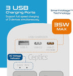 Ceptics 35W Universal Travel Adapter Kit – 2 USA sockets, USB-A, USBC, 1x PD 35W USB-C and USBC Cable, Surge Protected, Plugs for EU, UK, China, AU, Japan - for Laptop, Phone, Camera-ETL Tested