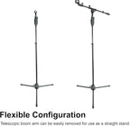 Rockville RVMIC3 V2 Portable Adjustable Tripod Boom Mic Stand for Singers & Musicians, Quick Release Clutch, Sturdy All-Metal, 25"-46.5" Telescopic Boom, Foldable, 6.7 lbs
