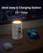 Power Strip Tower with Night Light, 15W Surge Protector Power Strip with USB Ports, 10 FT Extension Cord with Multiple Outlets (12AC+3A+2C) for Home Office Desk DormRoom (White)