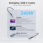 CABLEDECONN USB C 3.2 Gen-2 Extension 1M 3.3FT 90 Degree ElbowThunderbolt 3 240W Fast Charging Cable Male to Female Data Transfer 20Gbps 48V/5A 4K Video Cable Compatible with MacBook