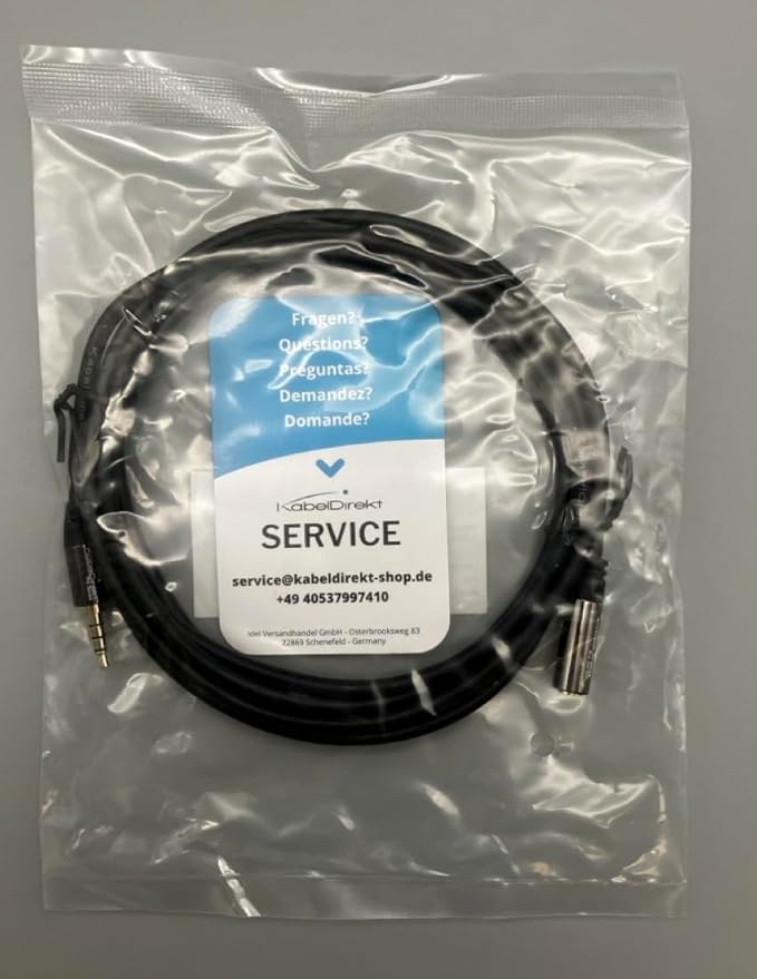 KabelDirekt – Headset Extension Cable – 10ft – Headphone Extension Cord with Break-Proof Metal Plug for Gaming Headsets & Headphones with Microphone, TRRS, 4-Pole, 3.5mm Male to Female