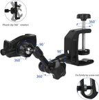 iPhone Mount for Desk/Table/Rod/Kitchen Cabinet,360°Adjustable Aluminum Alloy Phone Stand,Clip Holder Compatible with 3.5~7.5" iPhone/Nexus/HTC/Huawei/Smartphone