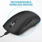 Wireless Bluetooth Mouse, 2.4G and Bluetooth 5.2 Ergonomic Rechargeable USB Optical Mouse, 3 Adjustment DPI， 1600 DPI Dual Mode Silent Wireless Mouse for Mac，Laptop, PC, Windows.(Black)