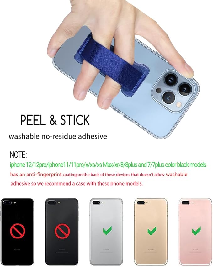 Phone Grip Holder for Hand, Universal Finger Strap Phone Holder, Finger Selfie Grip Compatible with Most Smartphones (Blue) - 2Pack