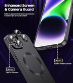 Magnetic for iPhone 14 Case [Compatible with MagSafe][Built-in Camera Lens Protector] Slim Soft Silicone Bumper Shockproof Metallic Luster Phone Case (Black)