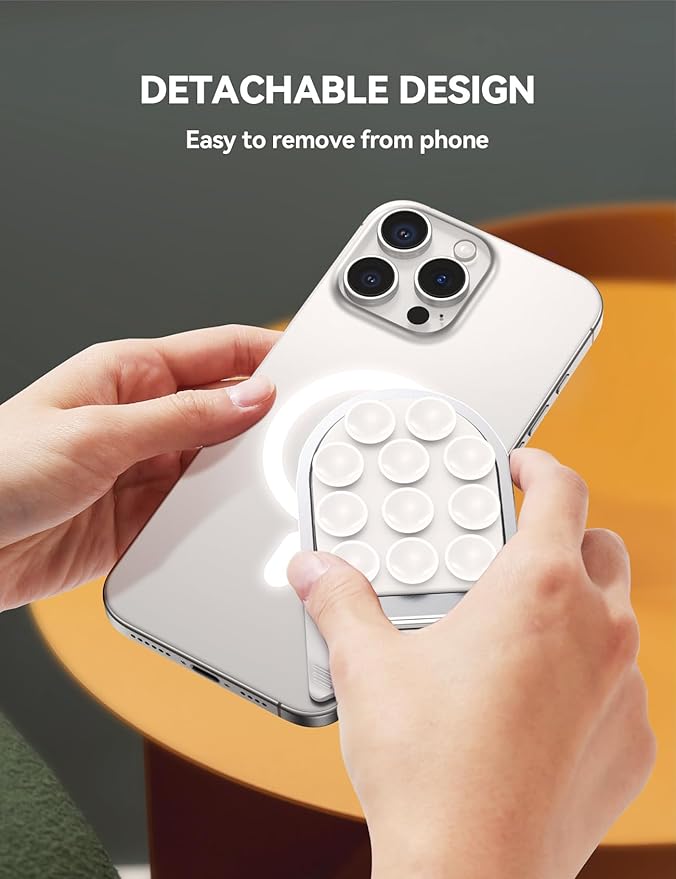 JOYROOM Suction Cup Phone Mount, Magsafe Phone Grip with Pull Ring, Phone Suction Grip for iPhone Samsung Android, Cell Phone Grip Holder for Creators, Selfies, Fitness(White)