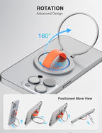Grat 3 Magnetic Phone Grip Kickstand, [Durable Silicone Strap] 360° Rotatable Phone Loop Holder, Detachable Thin Ring Stand Compatible with Magsafe iPhone 16 15 14 13 12 Pro/max, Silver