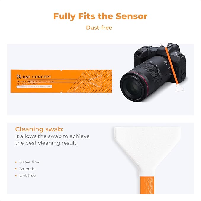 K&F Concept APS-C Sensor Cleaning Kit, Digital Camera Lens Cleaner - 20ml Cleaner, Gloves & 10 X 16mm Double-Tipped Swabs for APS-C Type CMOS & CCD Sensors