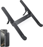 SODI Ultra Compact Foldable Laptop Stand - Portable Laptop Holder for Desk & Travel Use, Ergonomic Aluminum Computer Holder with Adjustable Height for MacBook, Tablet 10-16" (Dark Black, Bi-Fold)