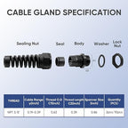 Strain Relief Cord Connector,LISTENJIALE 2Pcs NPT 3/8" Waterproof Cable Gland Flex Spiral Strain Relief Adjustable 5-10mm Cable Connector Nylon Joint with Gaskets(Black)