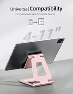 Nulaxy Aluminum Dual Foldable iPad Stand, Fully Adjustable Desktop Tablet Holder, Tablet Accessories for Office Kindle Compatible with Mobile Devices iPad Pro/Air/Mini, iPhone Pro/Max/Plus, Rose Gold