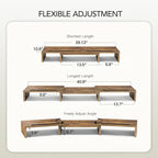 AMERIERGO Dual Monitor Stand Riser- 3 Shelf Screen Stand with Adjustable Length and Angle, 2 Extra Functional Slot Desktop Organizer Stand for PC, Computer, Laptop (Rustic Brown)