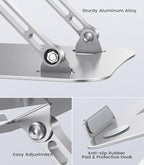 Laptop Stand Adjustable Computer Stand Sturdy Aluminum Laptop Stand for Desk Foldable Laptop Holder Portable Riser for 11–16-inch Laptop Notebook Tablet and More, Silver