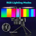 IXTECH USB Gaming Microphone for PC, RGB Condenser Microphone with Tripod Stand, Pop Filter, Rotate Gain Button, and Quick Mute, Noise Cancellation Computer Mic for Streaming, Gaming, Podcasting