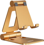 Nulaxy Dual Folding Cell Phone Stand, Fully Adjustable Foldable Desktop Phone Holder Cradle Dock Compatible with Phone 16 15 14 13 12 11 Pro Xs Xs Max Xr X 8, Nintendo Switch, All Phones - Orange