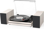 Record Player for Vinyl with External Speakers, Belt-Drive Turntable with Dual Stereo Speakers Vintage Vinyl LP Player Support 3 Speed Wireless AUX Headphone Input Auto Stop for Music Lover White