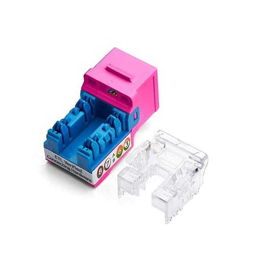 trueCABLE Cat5e Keystone Jack, Unshielded (UTP), 90 Degree Punch-Down, PoE++ (4PPoE) 100W,UL Listed, ETL Verified, ANSI/TIA Certified, Modular RJ45 Female, Pink, 48 Pack